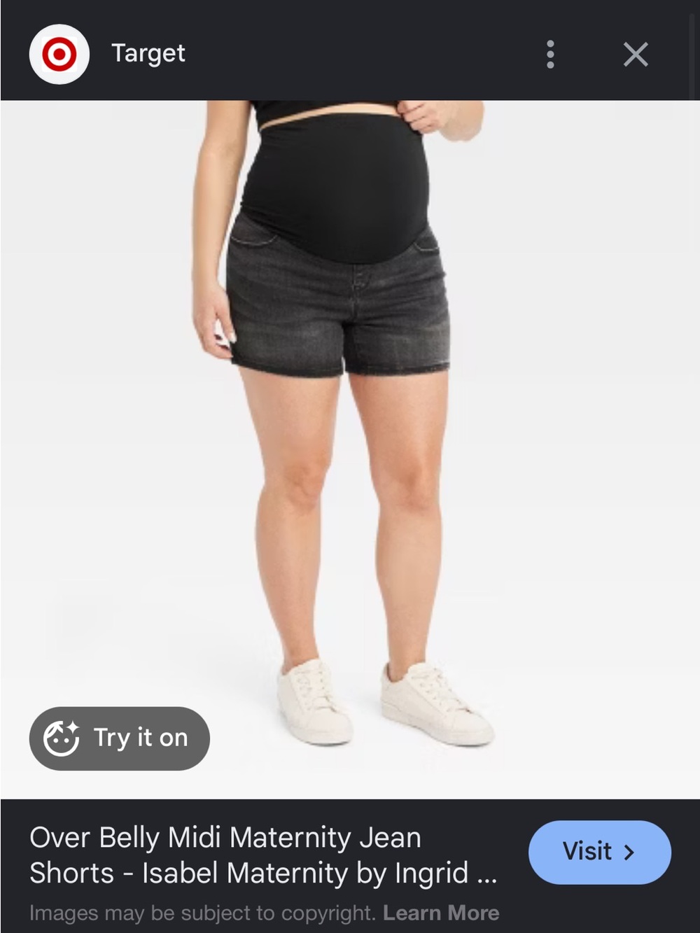 Black Over-Belly Maternity Jean Shorts